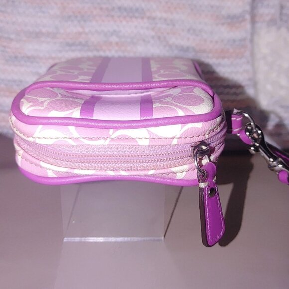 Coach Wristlet Mini Nolita Signature Canvas Iris Pink White Print Zip Closure - Picture 8 of 11
